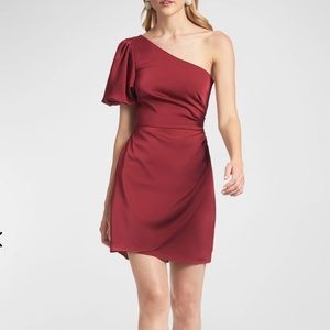 Sachin & Babi Amelia One Shoulder Puff Sleeve Mini Dress Color Bordeaux